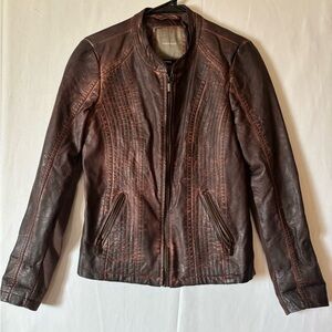 Maurices Dark Brown Faux Leather Distressed Bomber Jacket